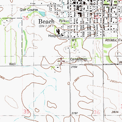 Topographic Map of Beach Lutheran Cemetery, ND