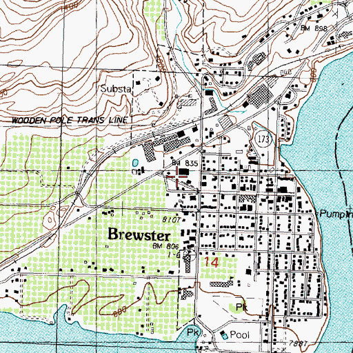 Topographic Map of Brewster Post Office, WA