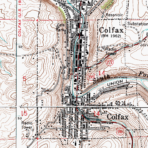 Topographic Map of Colfax Post Office, WA