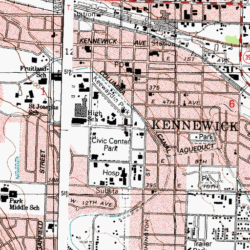 Topographic Map of Kennewick Post Office, WA