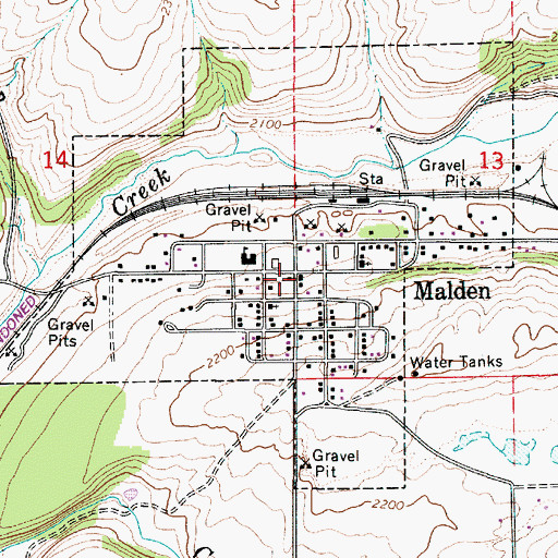 Topographic Map of Malden Post Office, WA