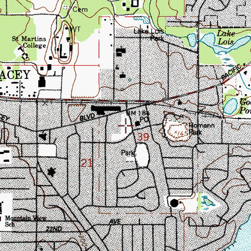 Topographic Map of Lacey Post Office, WA