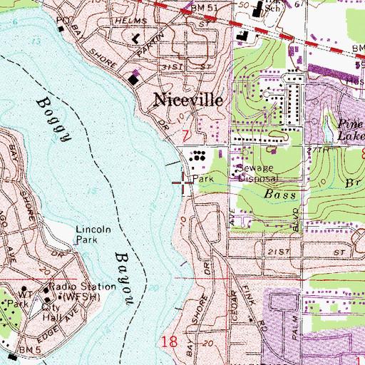 Topographic Map of Bass Branch, FL