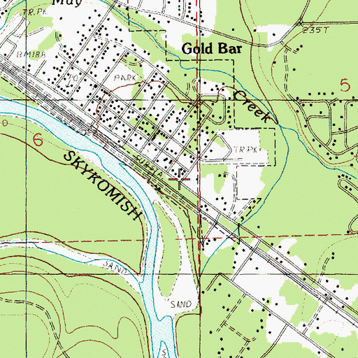 Topographic Map of Gold Bar Post Office, WA