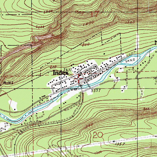 Topographic Map of Index Post Office, WA