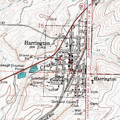 Topographic Map of Harrington Post Office, WA