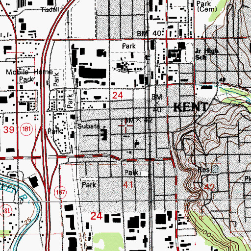 Topographic Map of Downtown Kent Post Office, WA