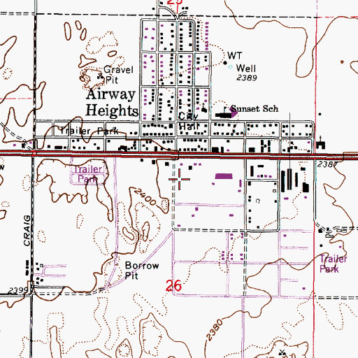 Topographic Map of Airway Heights Post Office, WA