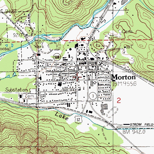 Topographic Map of Morton Post Office, WA