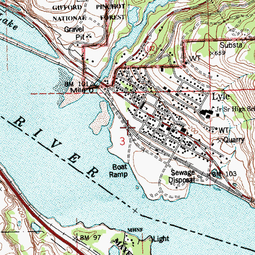 Topographic Map of Lyle Post Office, WA