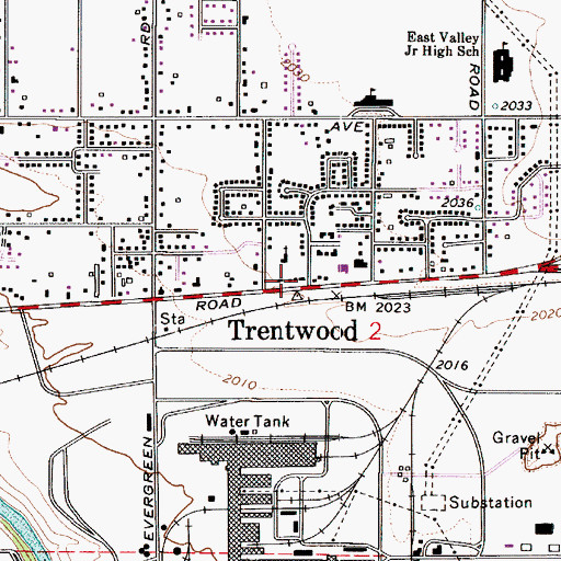 Topographic Map of Trentwood Post Office, WA