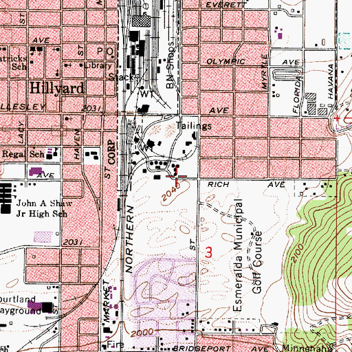 Topographic Map of Hillyard Post Office, WA