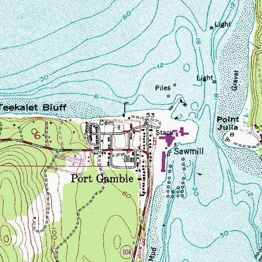 Topographic Map of Port Gamble Post Office, WA
