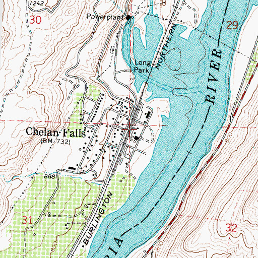 Topographic Map of Chelan Falls Post Office, WA