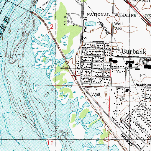 Topographic Map of Burbank Post Office, WA