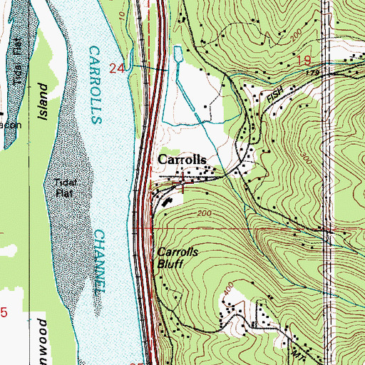 Topographic Map of Carrolls Post Office, WA