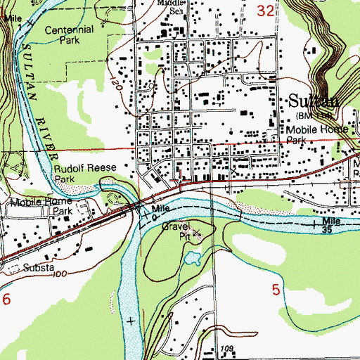 Topographic Map of Sultan Post Office, WA