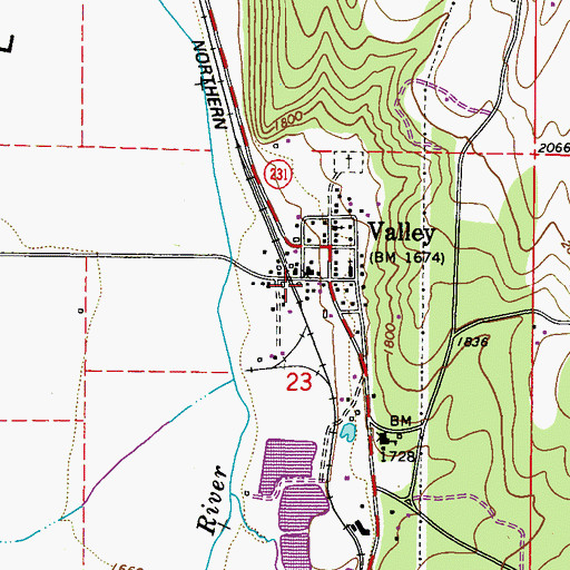 Topographic Map of Valley Post Office, WA