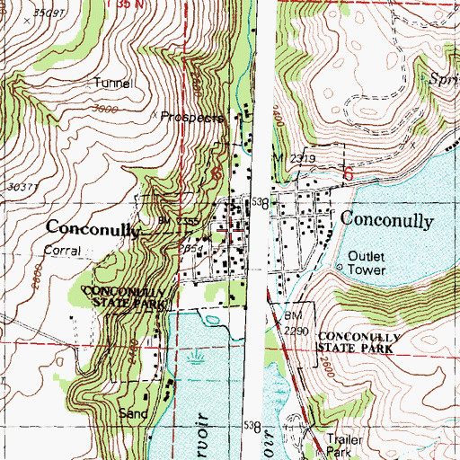 Topographic Map of Conconully Post Office, WA