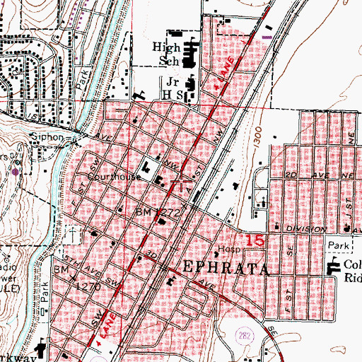 Topographic Map of Ephrata Post Office, WA