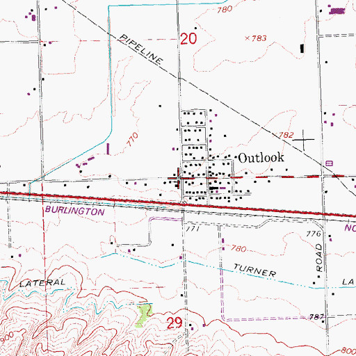 Topographic Map of Outlook Post Office, WA