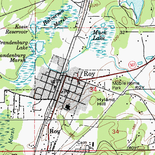 Topographic Map of Roy Post Office, WA
