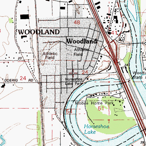 Topographic Map of Woodland Post Office, WA