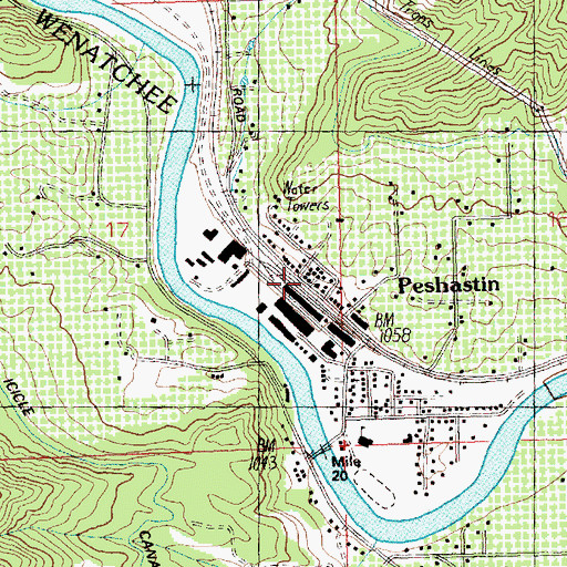 Topographic Map of Peshastin Post Office, WA