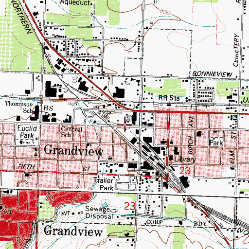 Topographic Map of Grandview Post Office, WA