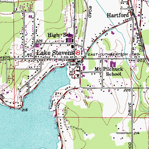 Topographic Map of Lake Stevens Post Office, WA