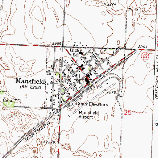 Topographic Map of Mansfield Post Office, WA