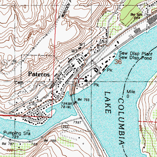 Topographic Map of Pateros Post Office, WA