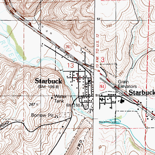 Topographic Map of Starbuck Post Office, WA
