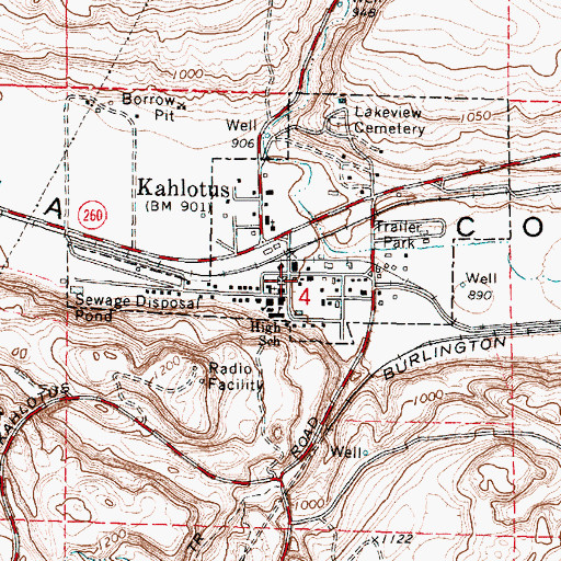 Topographic Map of Kahlotus Post Office, WA