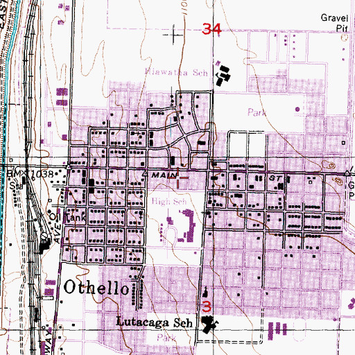 Topographic Map of Othello Post Office, WA