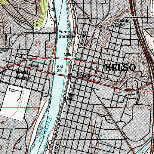 Topographic Map of Kelso Post Office, WA