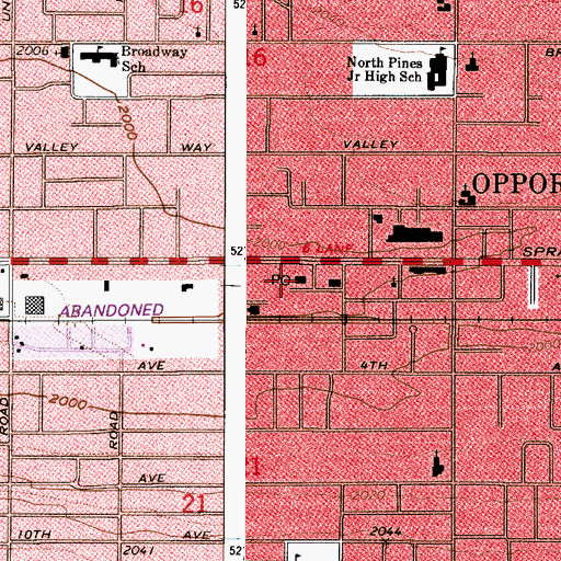 Topographic Map of Spokane Valley Post Office, WA