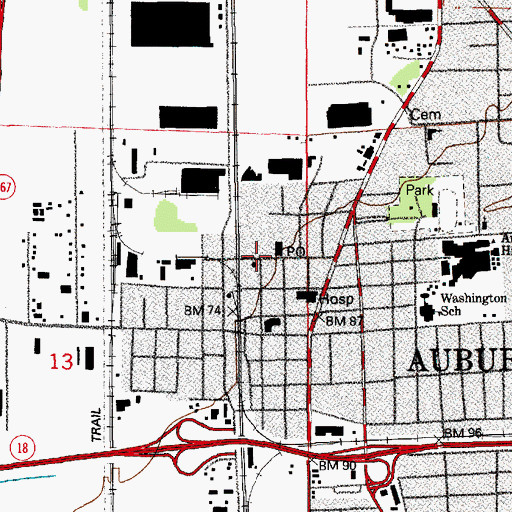 Topographic Map of Auburn Post Office, WA