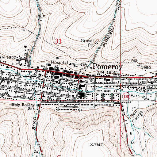 Topographic Map of Pomeroy Post Office, WA