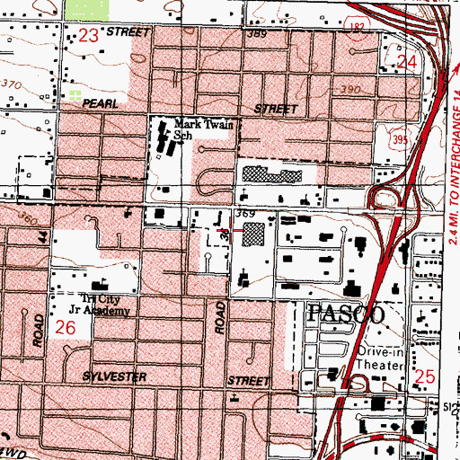 Topographic Map of Pasco Post Office, WA