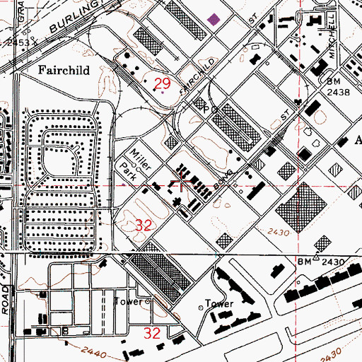 Topographic Map of Fairchild Air Force Base Post Office, WA