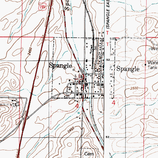Topographic Map of Spangle Post Office, WA