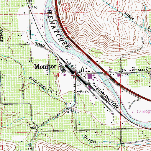 Topographic Map of Monitor Post Office, WA
