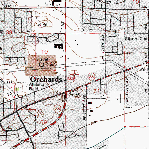 Topographic Map of Orchards Post Office, WA