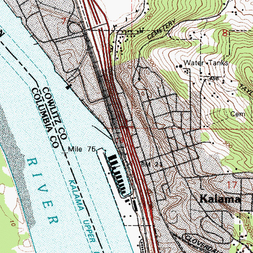 Topographic Map of Kalama Post Office, WA