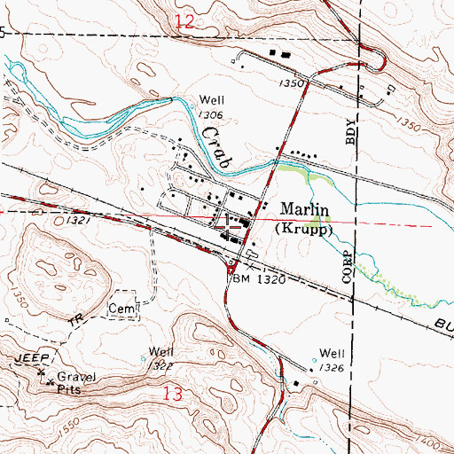 Topographic Map of Marlin Post Office, WA
