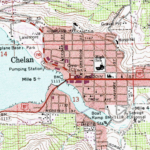 Topographic Map of Chelan Post Office, WA