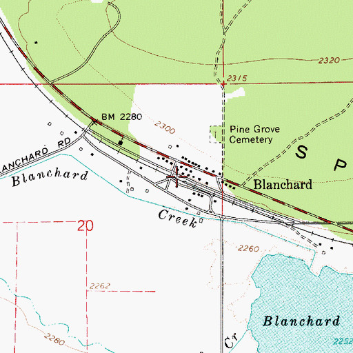 Topographic Map of Blanchard Post Office, ID