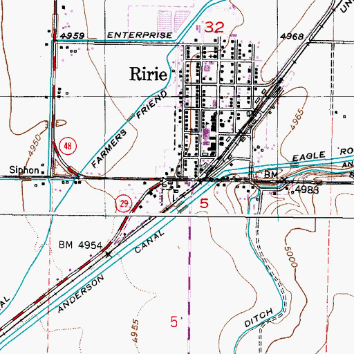 Topographic Map of Ririe Post Office, ID
