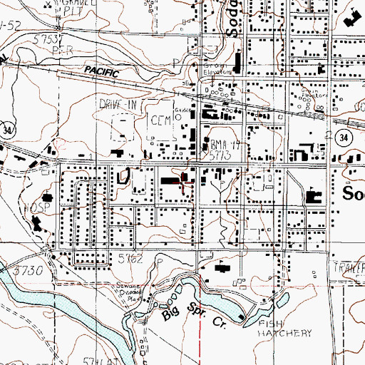 Topographic Map of Soda Springs Post Office, ID
